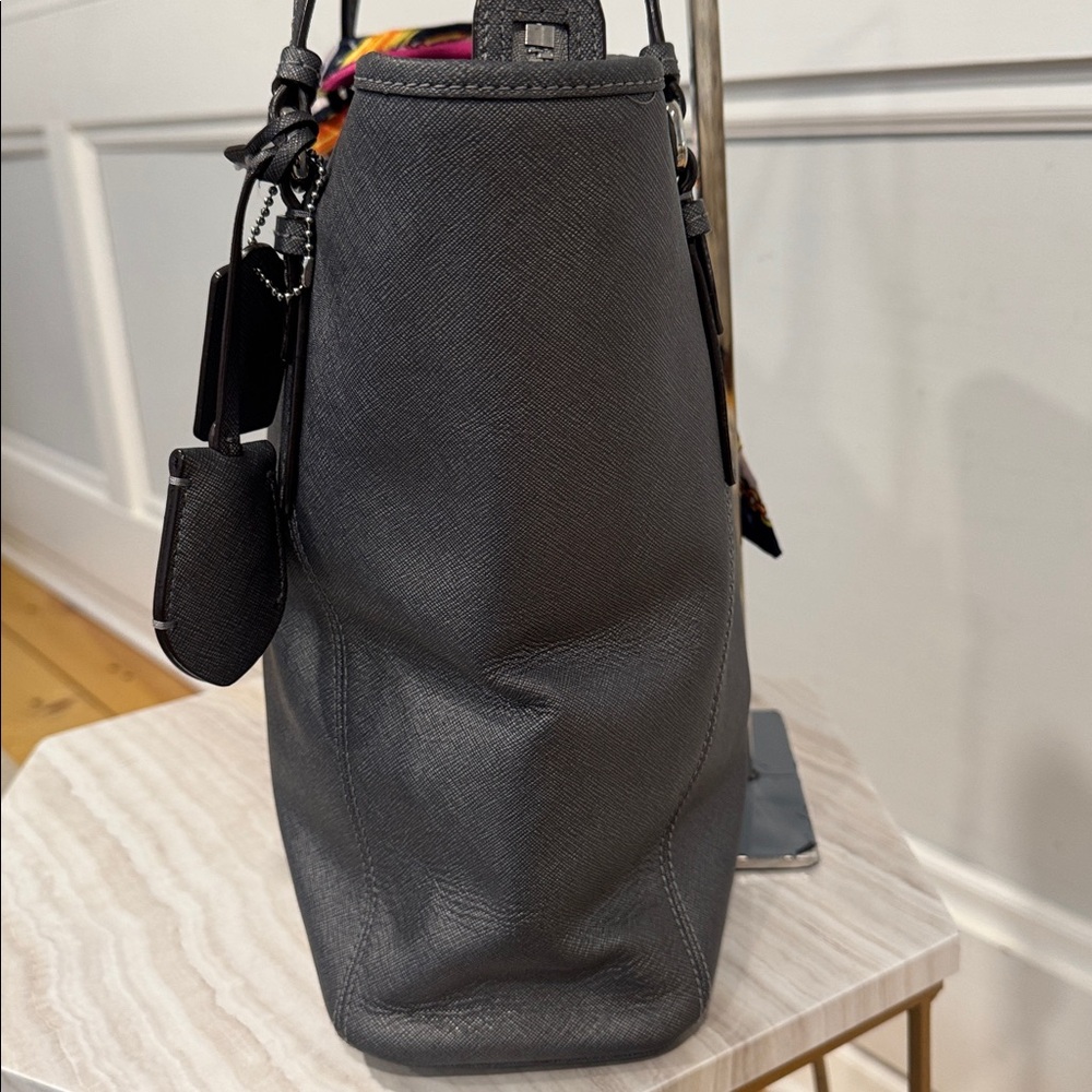 Coach Bag Peyton Zip Top Tote Charcoal Gray Saffiano Leather Tote Bag - Picture 7 of 17